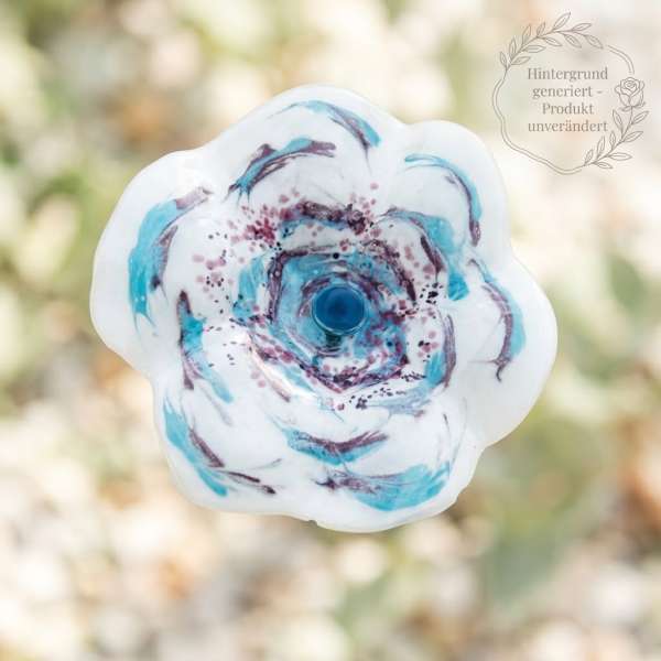 Zauberhafter Gartenstecker Glasblume weiß mit blau-lila Streifen - ca. 100 cm - Gartendekoration